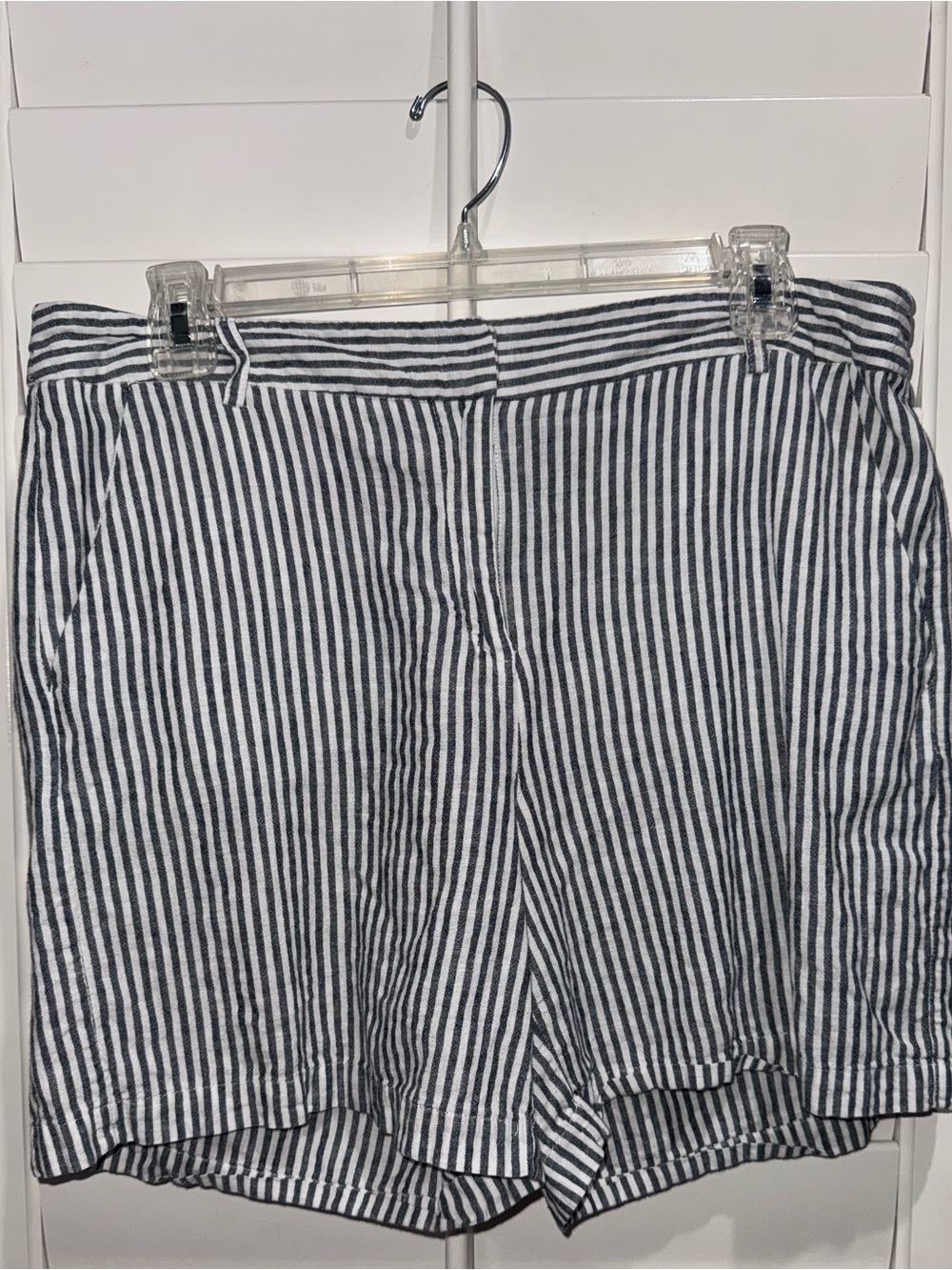 Striped Blue and White Linen-Blend Shorts